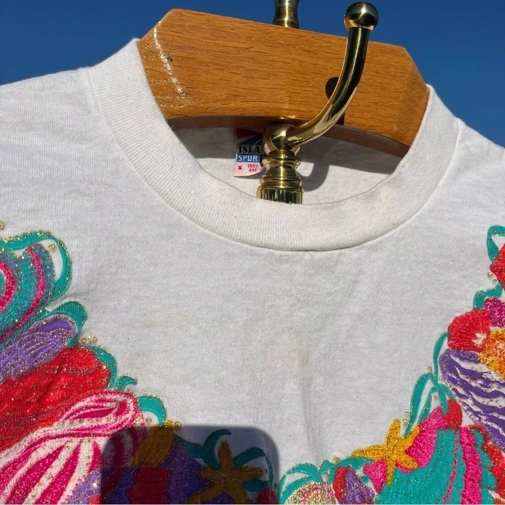 VINTAGE Bodega Bay CA Tee 100% Cotton Sparkles Colorful 90s - Picture 3 of 9